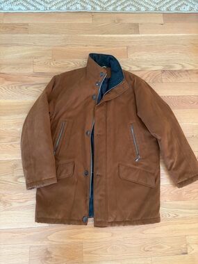 Bugatti Men's Rust Brown Pea Coat with Zip & Button Front